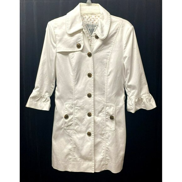 Marvin Richards White Trench Coat Tortoiseshell Buttons & Belted Waist Size S - Picture 7 of 9